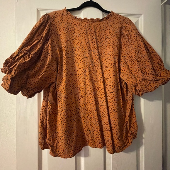 Ann Taylor Orange Puff Sleeve Linen Blouse - Picture 2 of 3